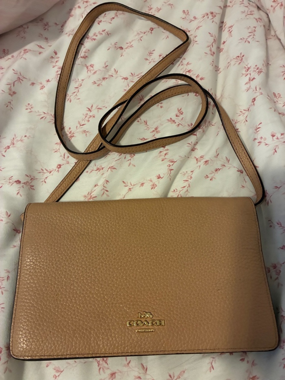 Coach Pebbled Leather Crossbody in Tan Camel